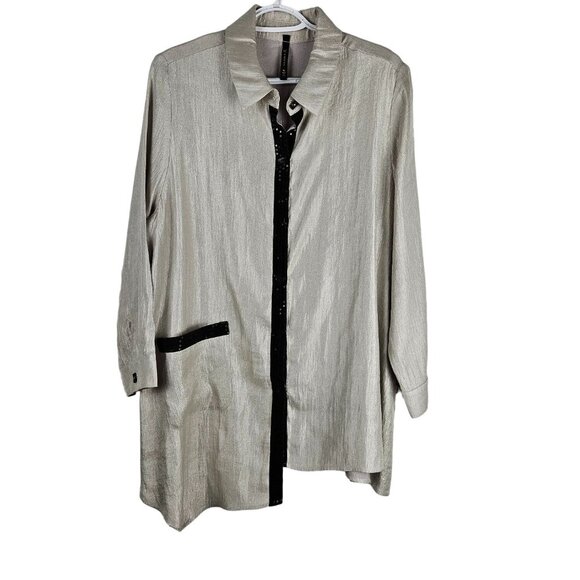 IC by Connie K Asymmetrical Shimmer Top Blouse Size XL Sequin Velvet 80s Style - Picture 1 of 10